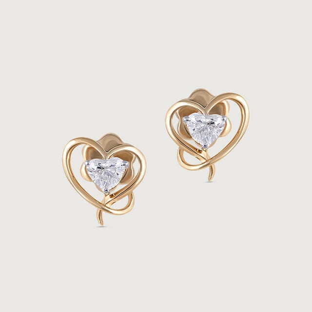 Enchanted Heart 14 kt Gold & Diamond Stud Earrings,,hi-res image number null