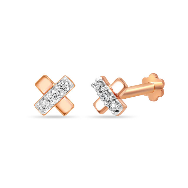 14KT Rose Gold Twinkling Crisscross Diamond Stud Earring,,hi-res image number null