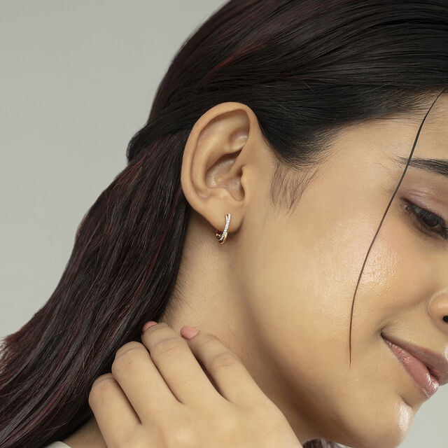 Sleek Iconic Gold & Diamond Hoop Earrings,,hi-res image number null