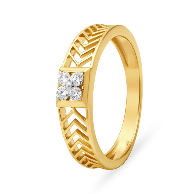 Textured Gold and Diamond Finger Ring,,hi-res image number null