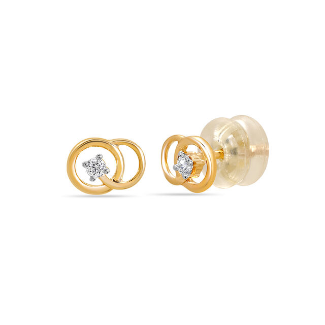 14KT Yellow Gold Sleek Circles Diamond Stud Earrings,,hi-res image number null