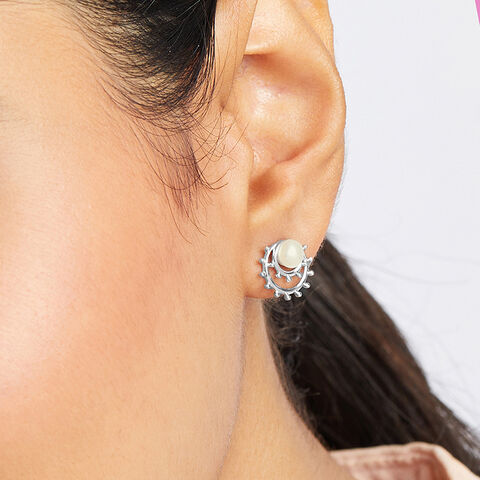 Lustrous Pearl Silver Stud Earrings