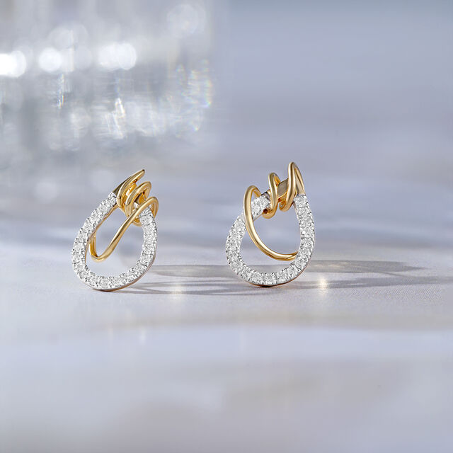 Artistic Flow Gold & Diamond Stud Earrings,,hi-res image number null