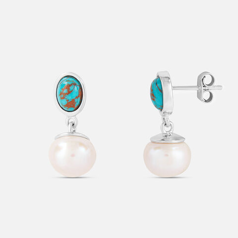 Turquoise Pearl Silver Drop Earrings