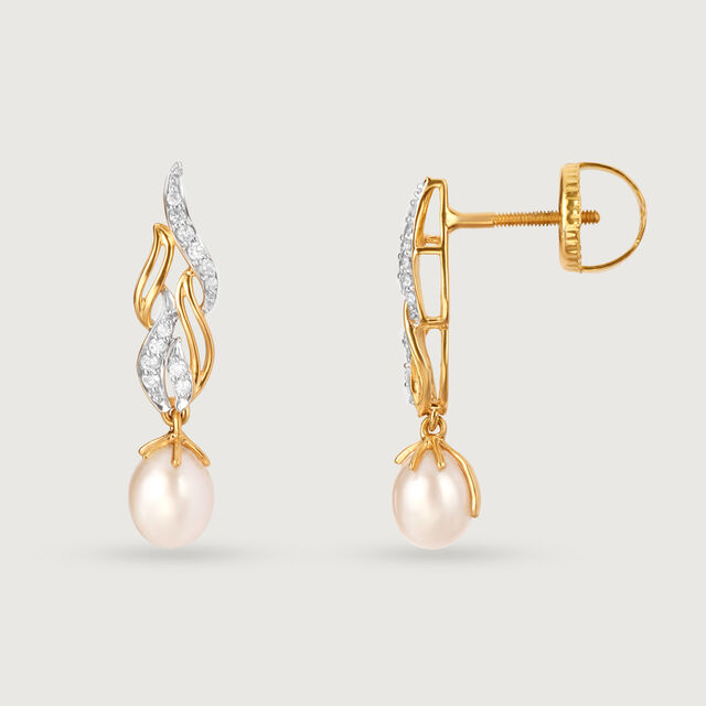 Meandering River 18KT Diamond & Pearl Drop Earrings,,hi-res image number null