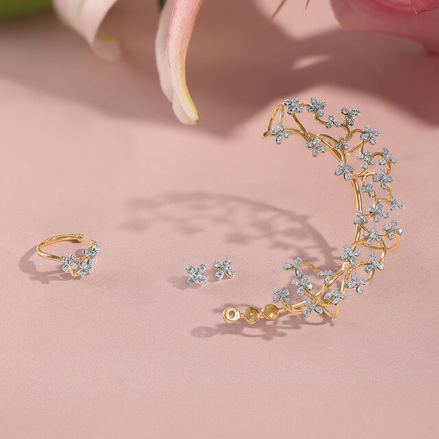 Floral Quilt Diamond Ear Cuff,,hi-res image number null