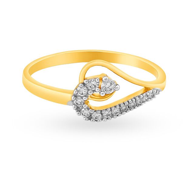 Romantic 18 Karat Yellow Gold And Diamond Heart Finger Ring,,hi-res image number null