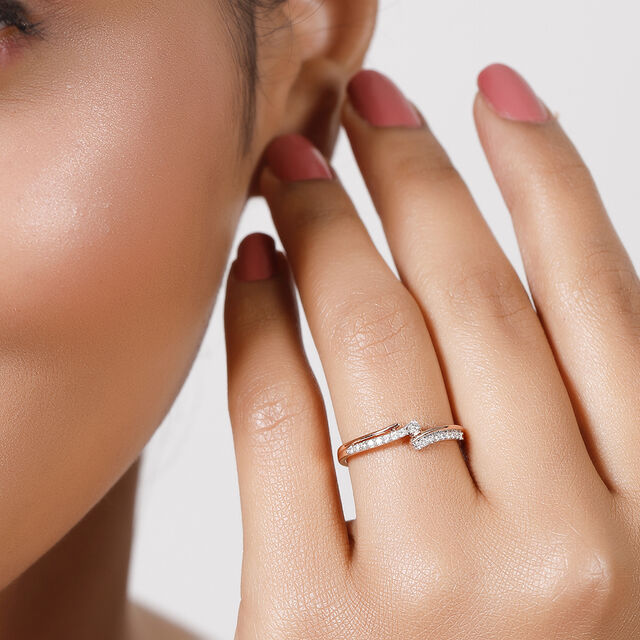14KT Rose Gold Crossed Paths Diamond Finger Ring,,hi-res image number null