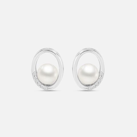 Stunning Pearl Silver Stud Earrings