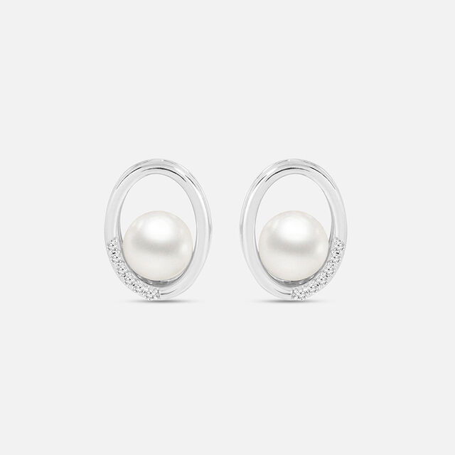 Stunning Pearl Silver Stud Earrings,,hi-res image number null
