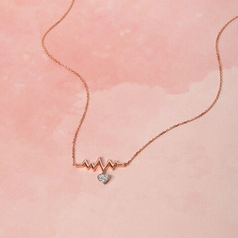 14KT Rose Gold Heartbeat Diamond Pendant With Chain