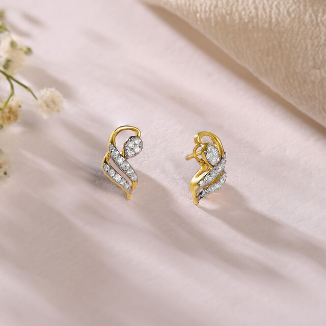Elegant Swirl Gold & Diamond Stud Earrings,,hi-res image number null