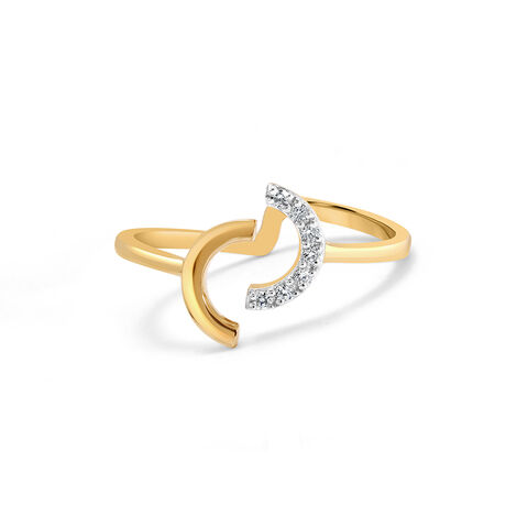 14KT Adjustable Golden Crescent Diamond Finger Ring