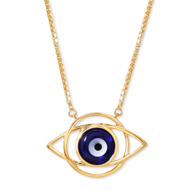 14KT Yellow Gold Geometric Evil Eye Necklace,,hi-res image number null