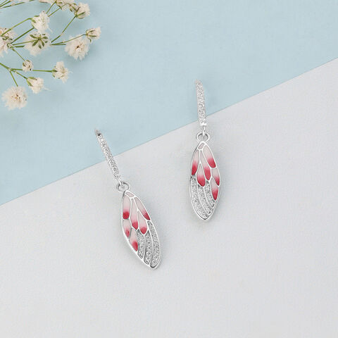 Blush Wing Silver Hoop Earrings