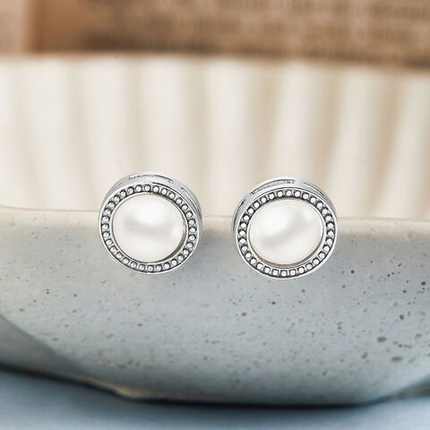 Luxe Pearl Silver Stud Earrings