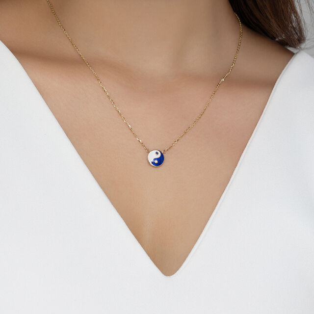 Yin Yang Evil Eye Gold Pendant with Chain,,hi-res image number null