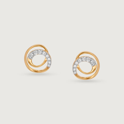 Swirl Elegance 14 Kt Gold & Diamond Stud Earrings
