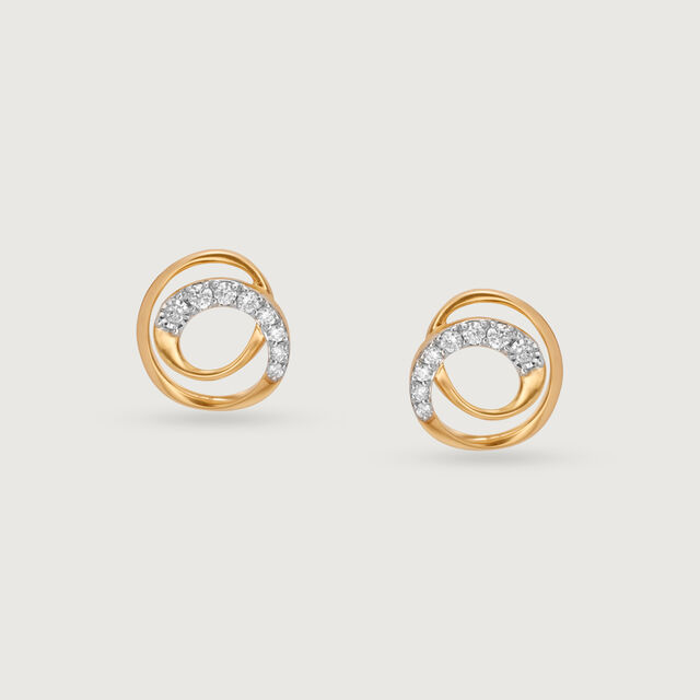 Swirl Elegance 14 Kt Gold & Diamond Stud Earrings,,hi-res image number null