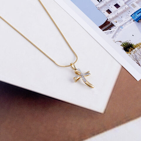 Holy Cross Gold and Diamond Pendant