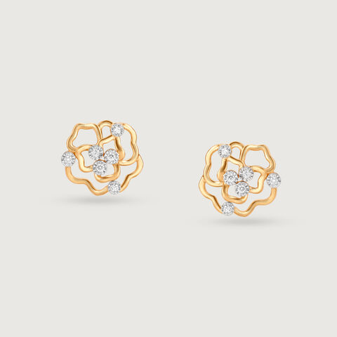 Blooming Radiance 14 Kt Gold & Diamond Stud Earrings