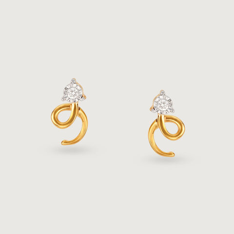 Swirl Sparkle 14 Kt Gold and Diamond Stud Earrings