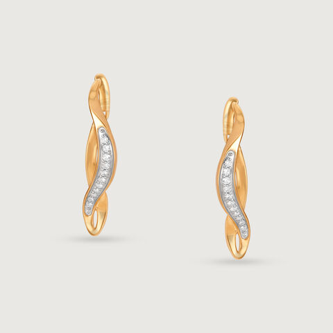 Serenity Curve 14 Kt Gold & Diamond Hoop Earrings