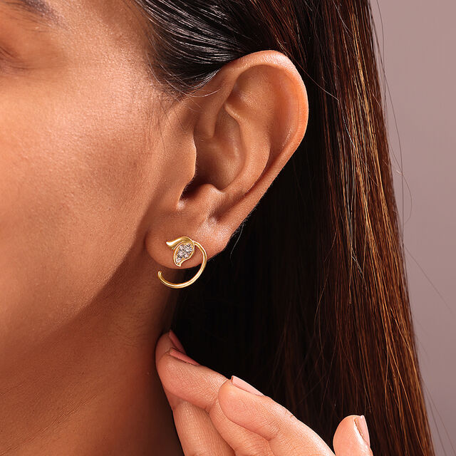 Chic Tulip 14 Kt Gold & Diamond Stud Earrings,,hi-res image number null