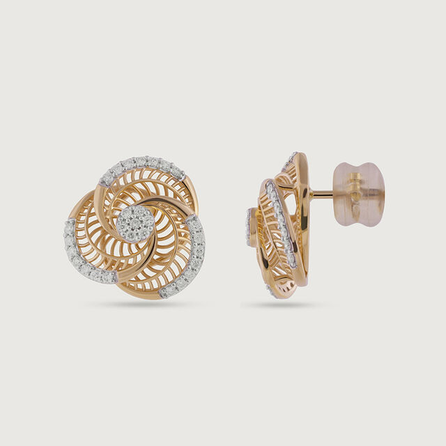 Elegant Spiral Gold & Diamond Stud Earrings,,hi-res image number null