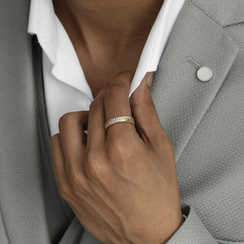 Layered Precision Gold & Diamond Finger Ring for Men