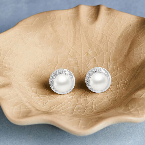Pristine Pearl Silver Stud Earrings