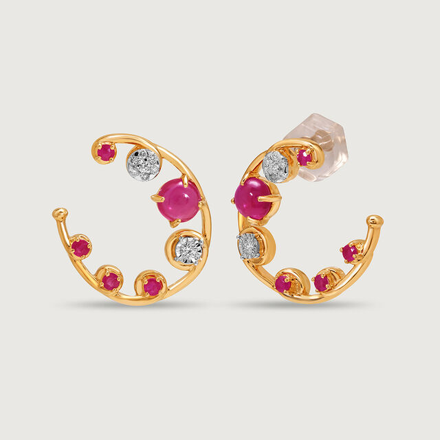 Regal Sparkle 14KT Diamond and Ruby  Hoop Earrings,,hi-res image number null
