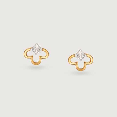 Lucky Clover 14 Kt Gold and Diamond Stud Earrings