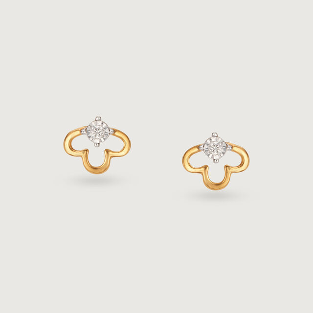 Lucky Clover 14 Kt Gold and Diamond Stud Earrings,,hi-res image number null