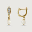 Snowy Gleam Gold & Pearl Hoop Earrings,,hi-res view 4