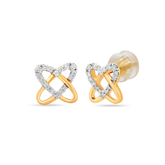 14KT Yellow Gold Entwined Hearts Diamond Stud Earrings,,hi-res image number null