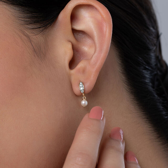 Snowy Gleam Gold & Pearl Hoop Earrings,,hi-res image number null