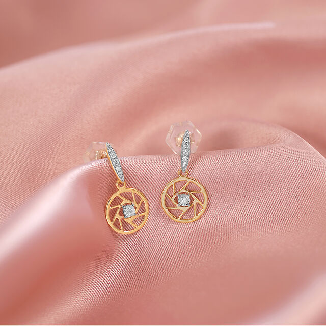 14KT Yellow And White Gold Geometric Evil Eye Dangler Earrings,,hi-res image number null