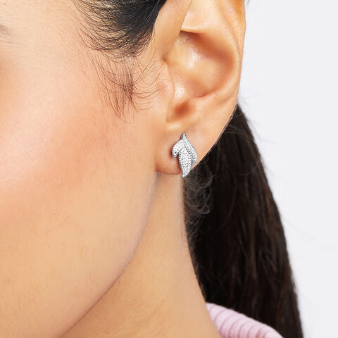 Shimmering Leaf Silver Studs Earrings