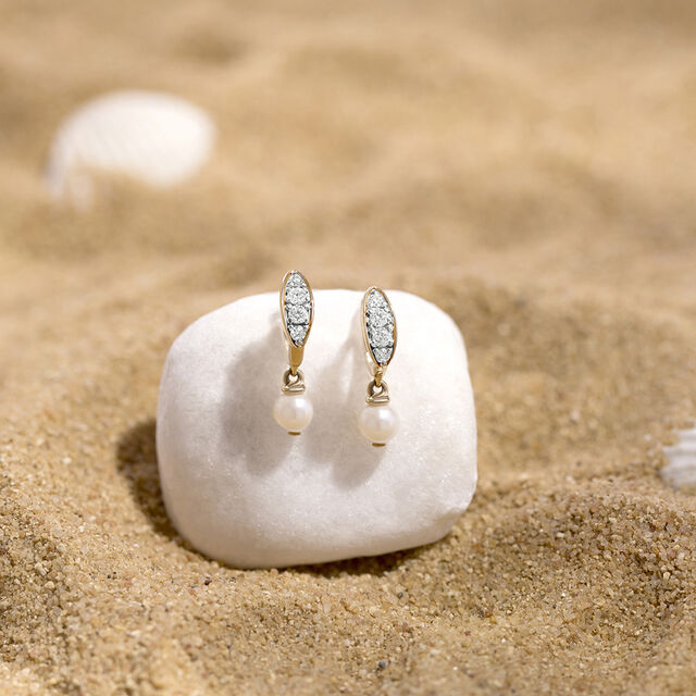 Snowy Gleam Gold & Pearl Hoop Earrings,,hi-res image number null