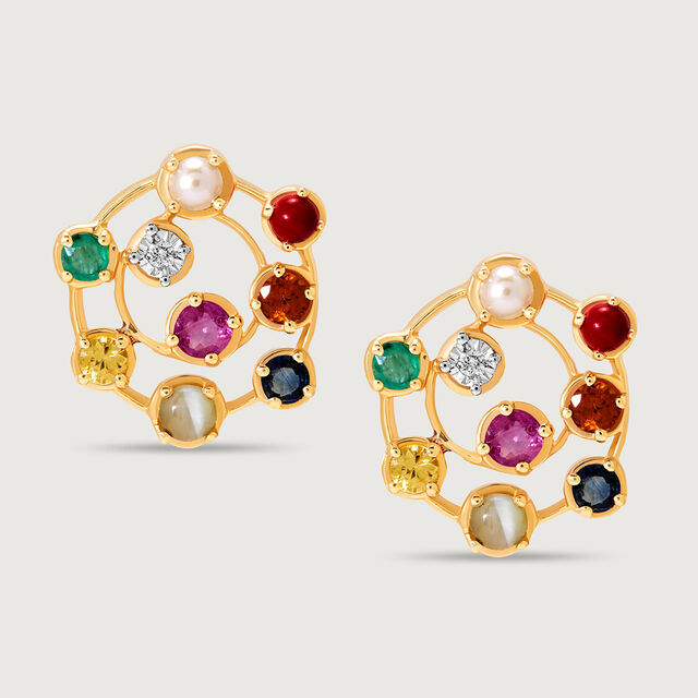 Navratna Nouveau 14KT Stud Earrings,,hi-res image number null