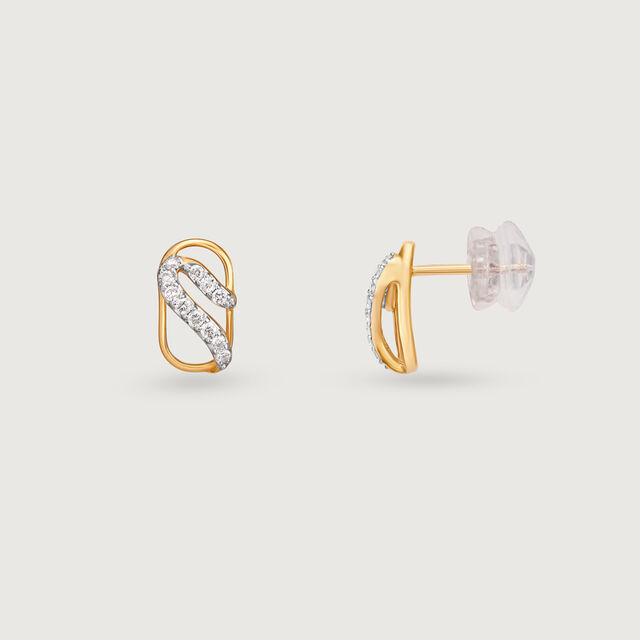 Modern Flow Gold & Diamond Stud Earrings,,hi-res image number null