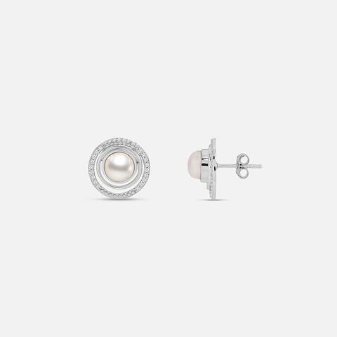 Chic Pearl Stud Silver Earrings