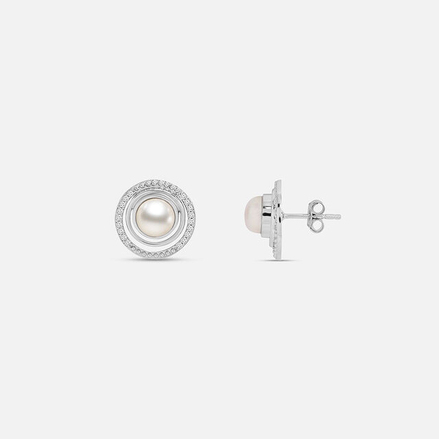 Chic Pearl Stud Silver Earrings,,hi-res image number null