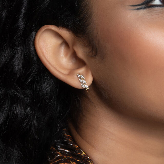 Electric Sequin Gold & Diamond Stud Earrings,,hi-res image number null