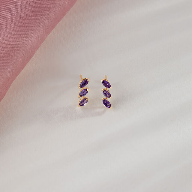 Twilight Spark Amethyst & Gold Marquise Stud Earrings,,hi-res image number null