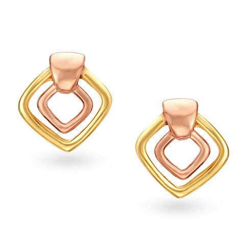 14KT Yellow Gold Stud Earrings with Diamond Design