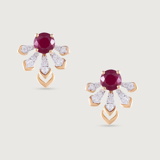 Radiant Spiral Ruby & Diamond Stud Earrings,,hi-res image number null