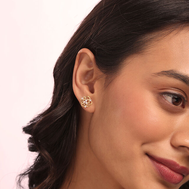 Blooming Radiance 14 Kt Gold & Diamond Stud Earrings,,hi-res image number null