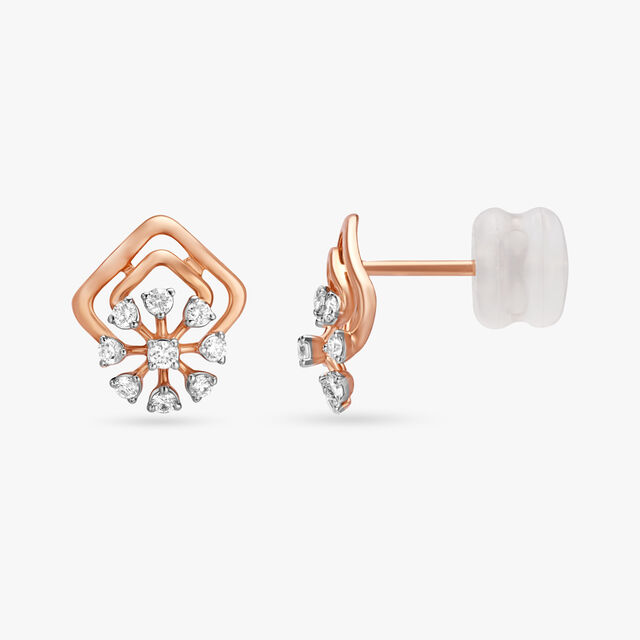 Graceful Floral Diamond Stud Earrings,,hi-res image number null